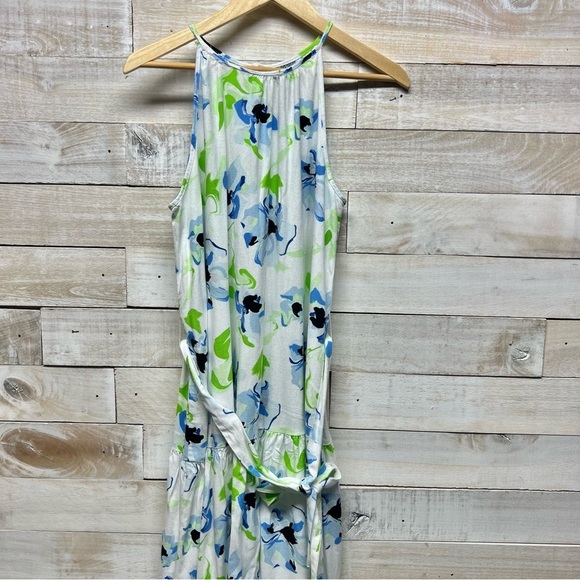 The Limited Halter Maxi Dress Womens Small Floral Sleeveless Belt Linen Coastal - Picture 3 of 12
